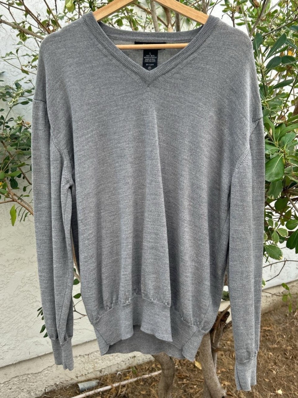 Giorgiolini Merino Wool V Neck Sweater Mens L Gray Made in Italy Italian